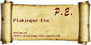Plakinger Ete névjegykártya
